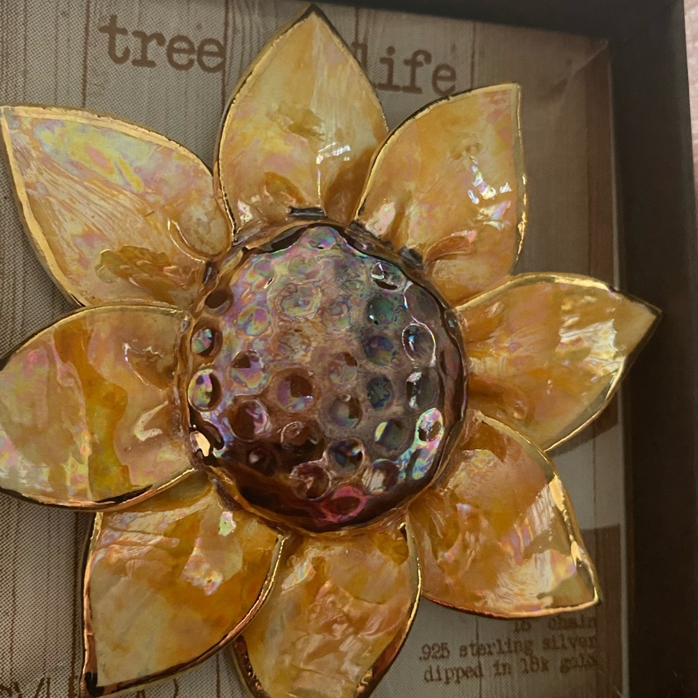 Beautiful handmade ceramic sunflower pin. 3” x 3.”